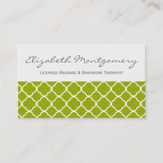 Green Quatrefoil Modern Appointment Business Crd Card (Front)