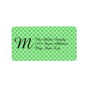 Green Quatrefoil Monogram- Address Labels
