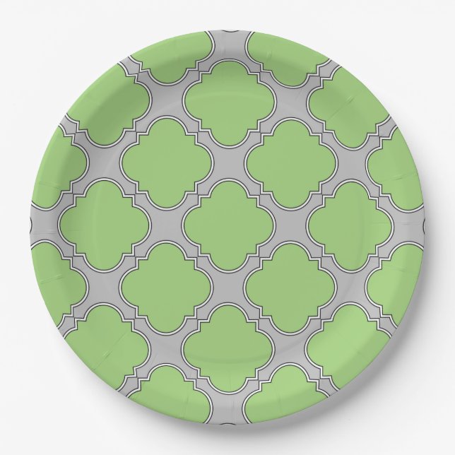 Green Quatrefoil Paper Plate (Front)
