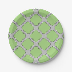 Green Quatrefoil Paper Plate