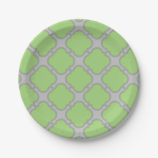Green Quatrefoil Paper Plate (Front)