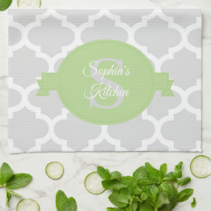 Green Quatrefoil Personalised Kitchen Towel