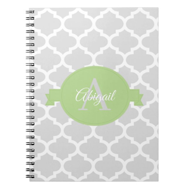 Green Quatrefoil Personalized Notebook (Front)