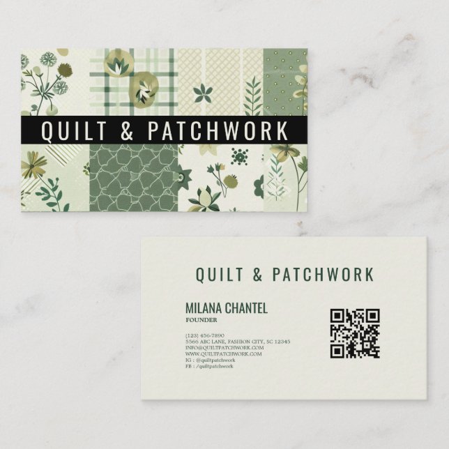 Green Quilt Patchwork Handmade Clothing  Business Card (Front/Back)