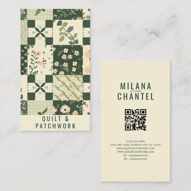 Green Quilt Patchwork Handmade Clothing Business Card (Front/Back)
