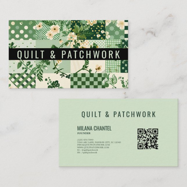 Green Quilt Patchwork Handmade Clothing  Business Card (Front/Back)