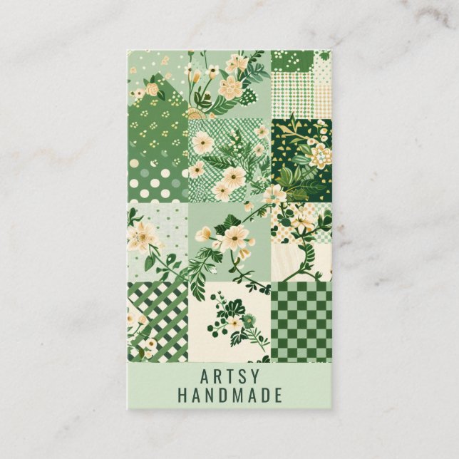Green Quilt Patchwork Handmade Clothing Business Card (Front)