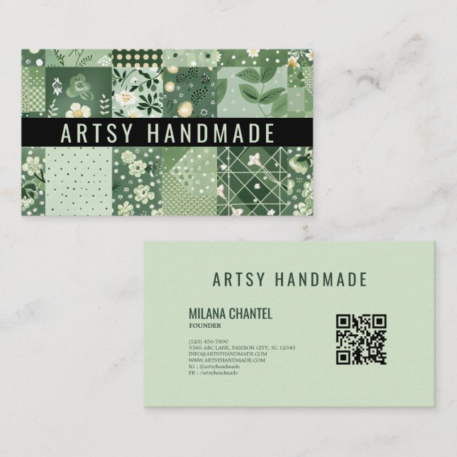 Green Quilt Patchwork Handmade Clothing Business Card (Front/Back)
