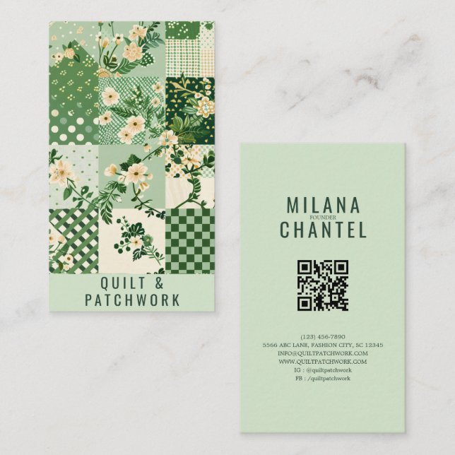 Green Quilt Patchwork Handmade Clothing Business Card (Front/Back)