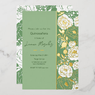 Green Quinceañera Foil Invitation