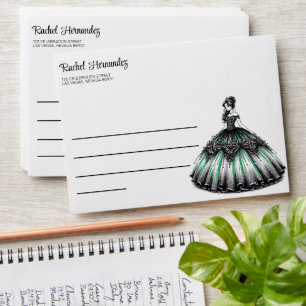 Green Quinceañera Girl Envelope