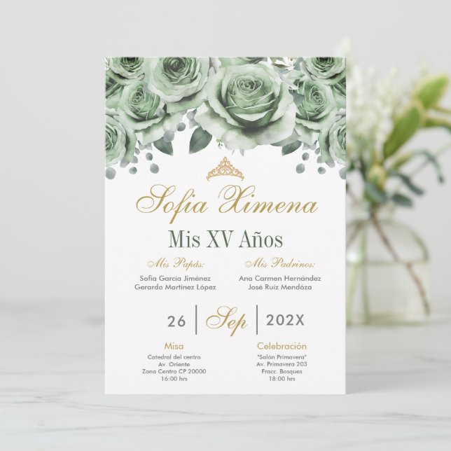 Green Quinceanera Invitation (Standing Front)