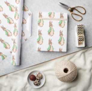 Green Rabbit Vintage Baby Shower Wrapping Paper
