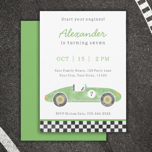 Green race car birthday invitation