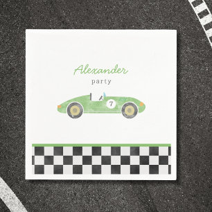 Green race car birthday invitation napkin