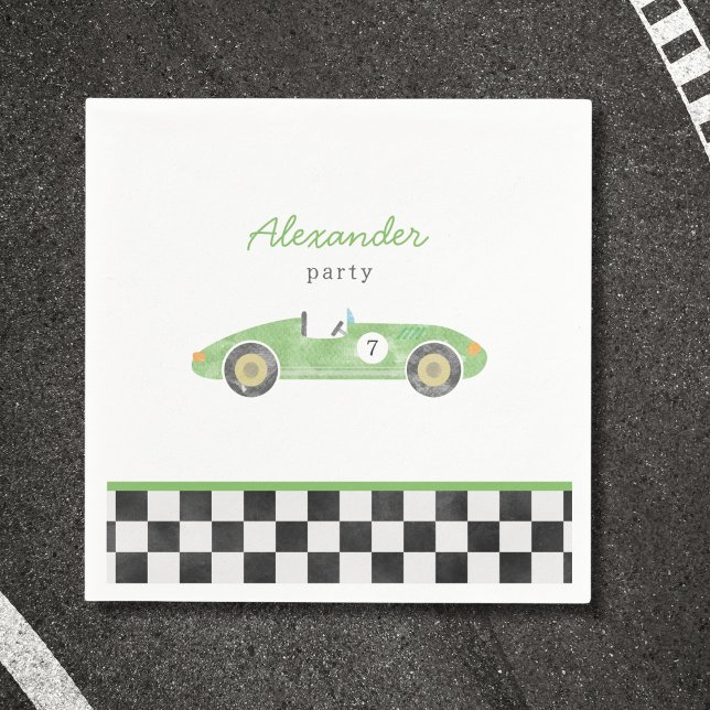 Green race car birthday invitation napkin (Creator Uploaded)