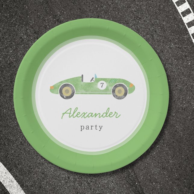 Green race car birthday paper plate (Creator Uploaded)