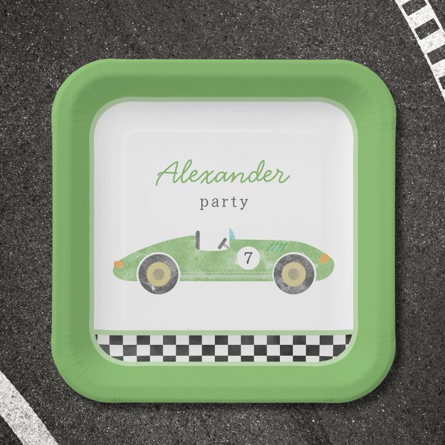 Green race car birthday paper plate (Creator Uploaded)