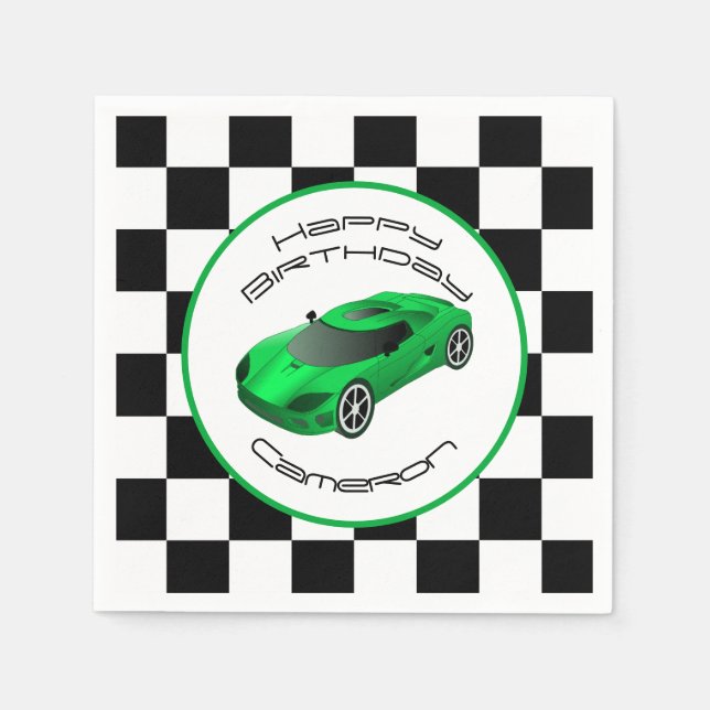 Green Race Car | Custom Birthday Party Napkin (Front)