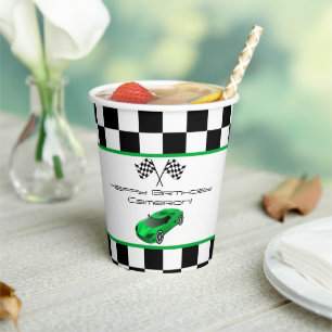 Green Race Car   Kids Birthday Party Paper Cups