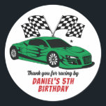 Green Racing Car for Kids Boys Birthday Party Classic Round Sticker<br><div class="desc">Cute party favours for kids,  boys or girls who love car racing. A colourful illustration of a sport race car. Perfect for kids birthday party,  party favours and thank you label.</div>