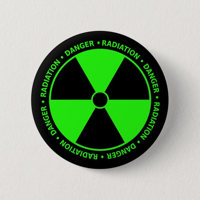 Green Radiation Warning 6 Cm Round Badge (Front)