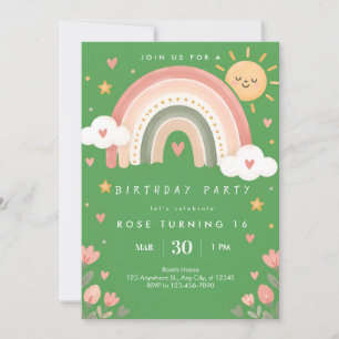 Green Rainbow Birthday Party Invite