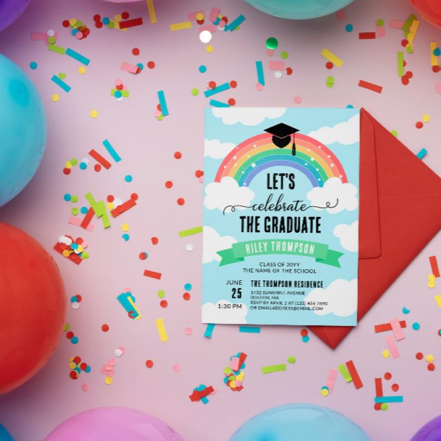 Green Rainbow Clouds Let's Celebrate the Graduate Invitation (Creator Uploaded)
