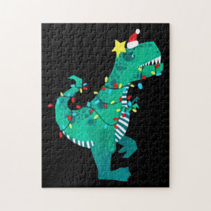 Green Rainbow Dinosaur Roar Christmas Winter Jigsaw Puzzle