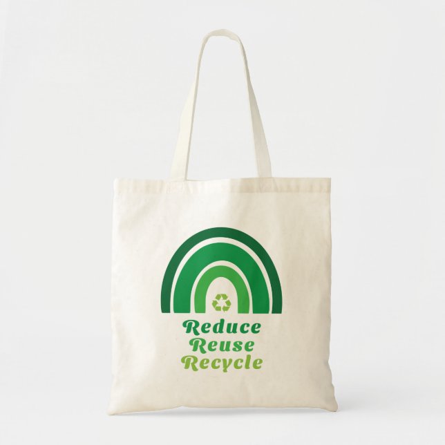 Green Rainbow Environmental Reduce Reuse Recycle Tote Bag (Front)