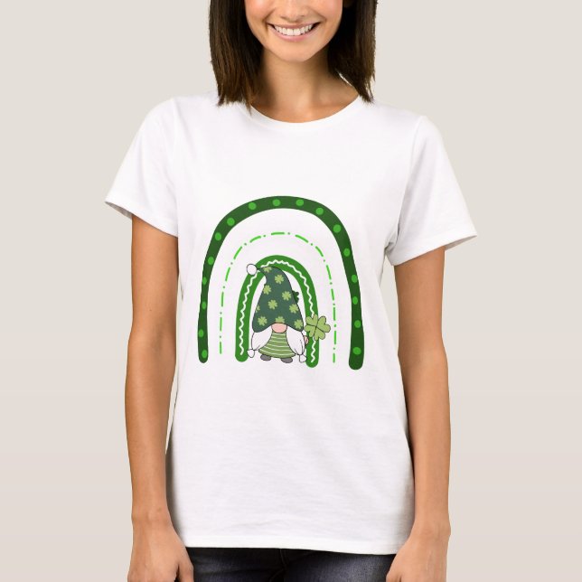 Green Rainbow Gnome St Patrick's Day T-Shirt (Front)