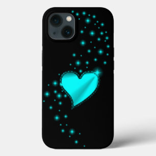 Green Rainbow Heart with Stars on Black iPhone 13 Case