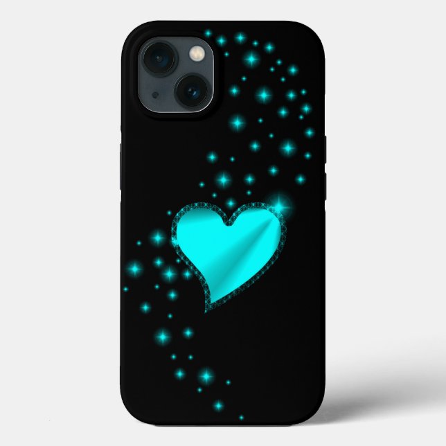 Green Rainbow Heart with Stars on Black Case-Mate iPhone Case (Back)
