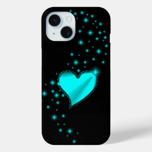 Green Rainbow Heart with Stars on Black iPhone 15 Case