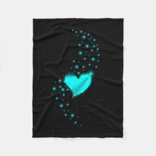 Green Rainbow Heart with Stars on Black Fleece Blanket