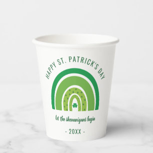 Green Rainbow Irish Shamrock Happy St Patricks Day Paper Cups
