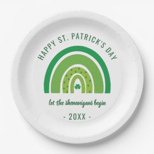 Green Rainbow Irish Shamrock Happy St Patricks Day Paper Plate