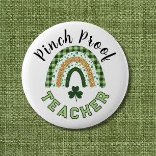 Green Rainbow Pinch Proof Teacher St Patrick's Day 6 Cm Round Badge