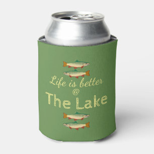 Green Rainbow Trout Life is better @ The Lake Can Cooler