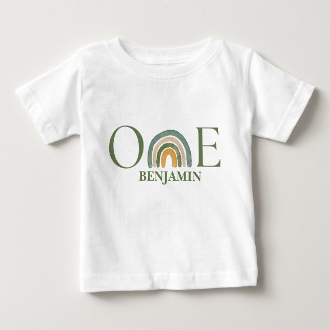 Green Rainbow Watercolor 1st Birthday Baby T-Shirt (Front)