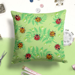 Green Raindrop Ladybug Insect   Bug Throw Pillow