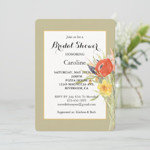 Green Ranunculus Daffodils Floral Bridal Shower Invitation