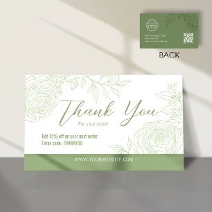 Green  Ranunculus Thank You Business Card