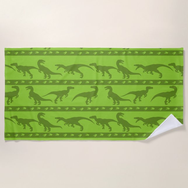 Green Raptor Pattern Beach Towel (Front)