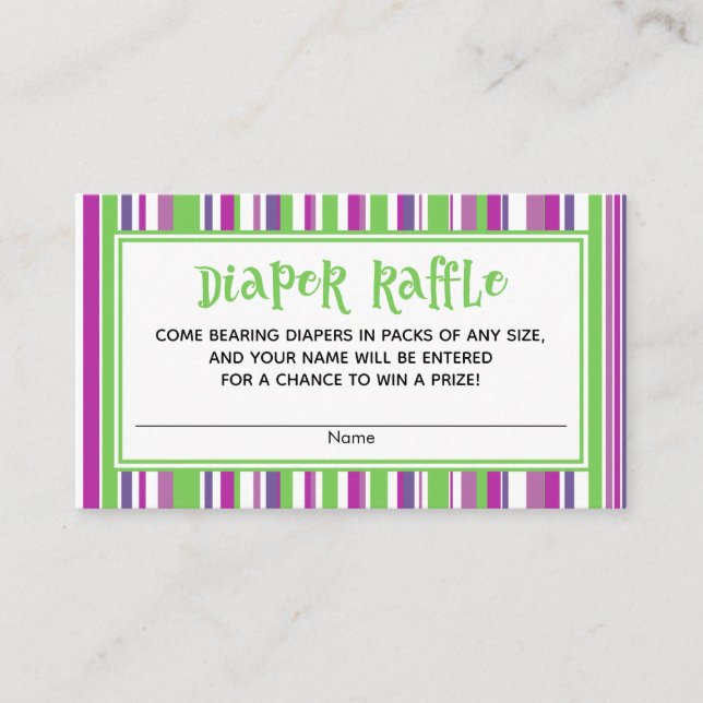 Green Raspberry Stripes Shower Diaper Raffle Cards (Front)