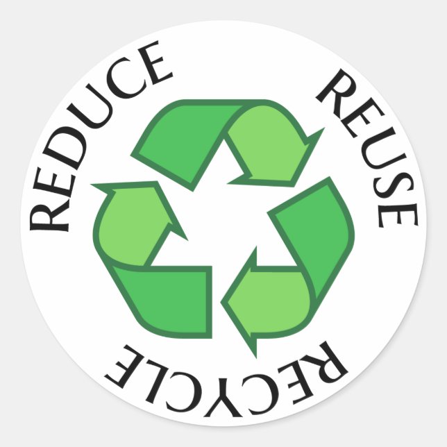 Green recycling symbol, reduce reuse recycle classic round sticker (Front)