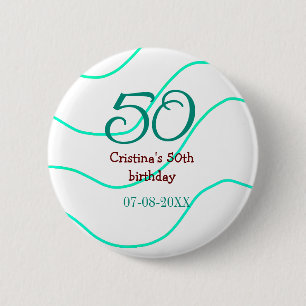 Green red 50 birthday anniversary add name date p 6 cm round badge
