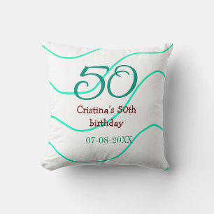 Green red 50 birthday anniversary add name date p cushion