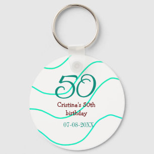 Green red 50 birthday anniversary add name date p key ring