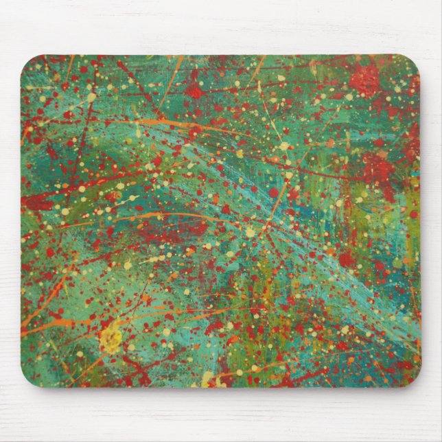 Green Red abstract art design Pollock dripping Mouse Pad (Front)